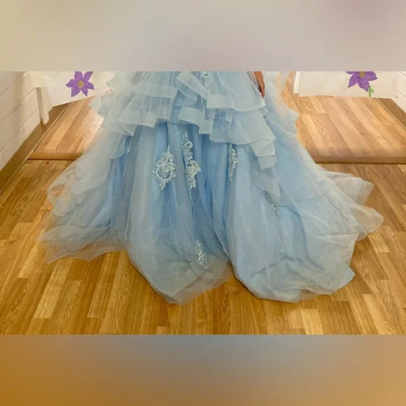 princess polly baby blue dress Lace Sky Blue Off The Shoulder Ball Gown Quinceanera Dresses Sky Blue / 14 main image 0